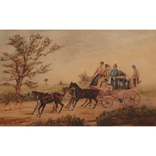 977 - E. P. (Victorian School)  
The Dover to London Coach 
monogrammed, watercolour, 27cm x 44cm; another... 