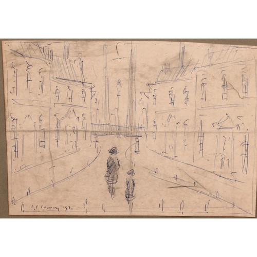 780 - After L.S. Lowry (1887-1976) 
Figure in Street 
signed, dated 1960, charcoal, 24cm x 15cm; two other... 