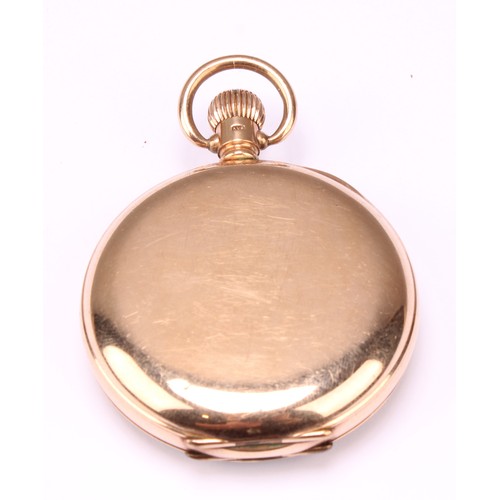 502 - A 9ct gold Limit open face pocket watch, white enamel dial, Arabic numerals, subsidiary seconds, Swi... 