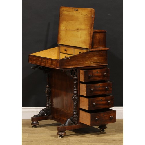 1567 - A Victorian walnut Davenport desk, rectangular superstructure with a pair of mirrored doors enclosin... 