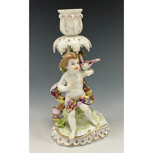 1353 - Continental E.A. Müller Porcelain figure of sitting lady with parakeet, Germany, 20cm high, a early ... 