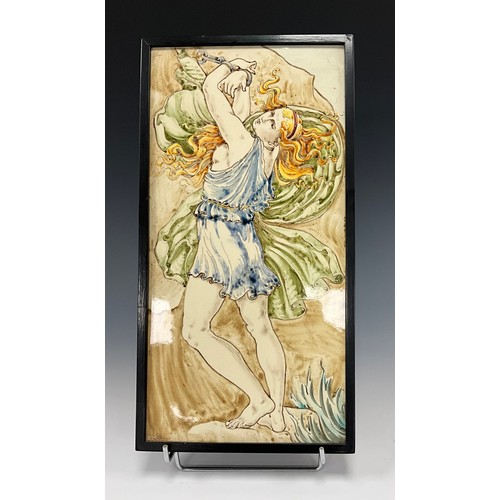 1260 - An English pottery rectangular panel, possibly Minton, painted in the Pre-Raphaelite taste with Andr... 