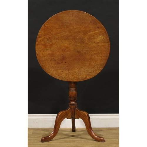 1671 - A 19th century mahogany tripod occasional table, circular tilting top, turned column, cabriole legs,... 