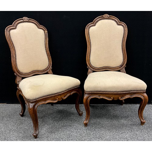 1607 - A Pair of 19th century French walnut side chairs, 100cm high (43cm high to seat), 53.5cm wide, 48cm ... 