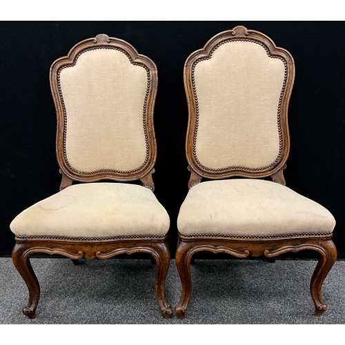 1607 - A Pair of 19th century French walnut side chairs, 100cm high (43cm high to seat), 53.5cm wide, 48cm ... 