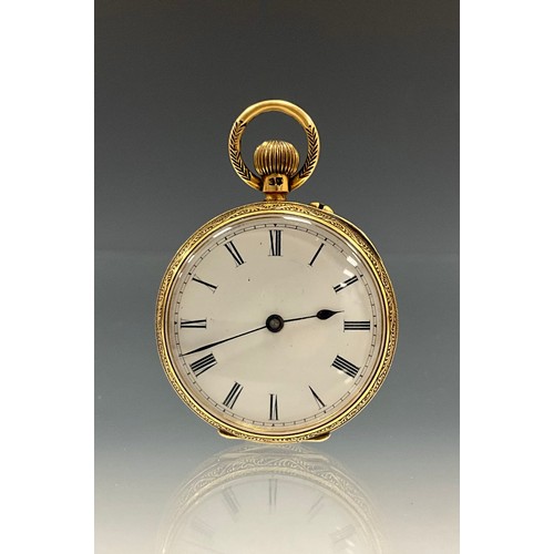 509 - A late Victorian 18ct gold pocket watch, Jackson & Co, Nottingham, 36mm diameter floral back case, w... 