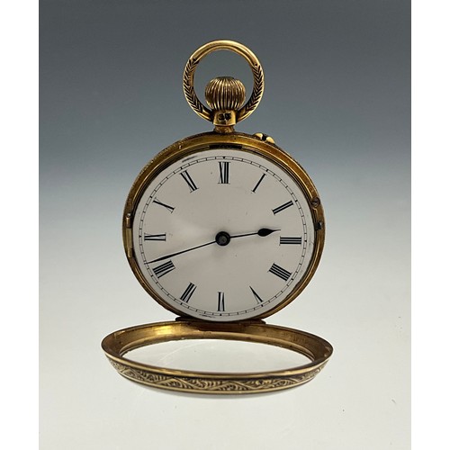 509 - A late Victorian 18ct gold pocket watch, Jackson & Co, Nottingham, 36mm diameter floral back case, w... 