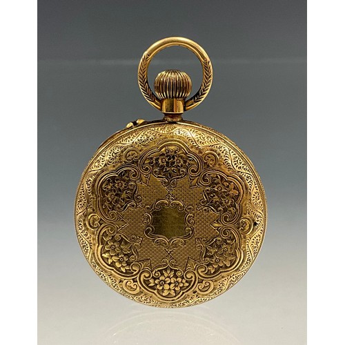 509 - A late Victorian 18ct gold pocket watch, Jackson & Co, Nottingham, 36mm diameter floral back case, w... 