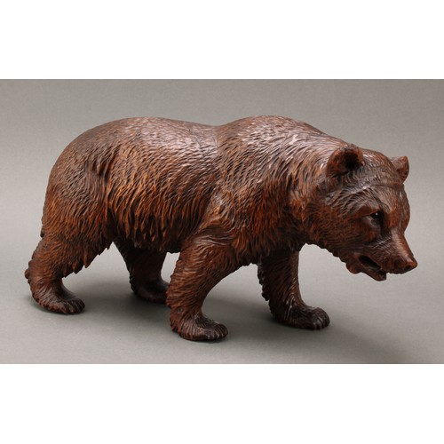 1552 - Treen - a 19th century Black Forest carving, of a brown bear in stride, 20cm high, 36cm long