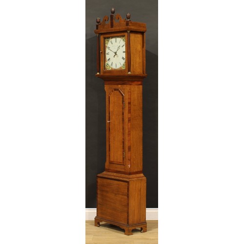 2011 - A George III oak and mahogany longcase clock, 30.5cm square painted dial inscribed Woller & Straub, ... 