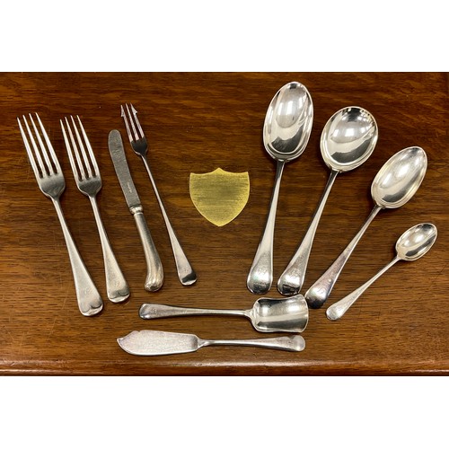 2 - An extensive Walker & Hall oak cased silver plated canteen, for twelve, including dinner, side and d... 