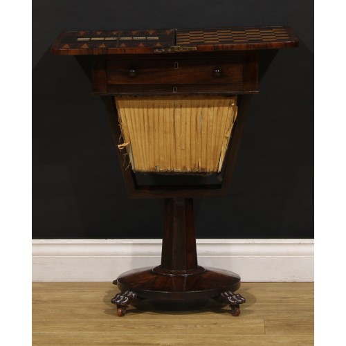 1904 - A George/William IV rosewood combination games and work table, hinged top enclosing parquetry fields... 