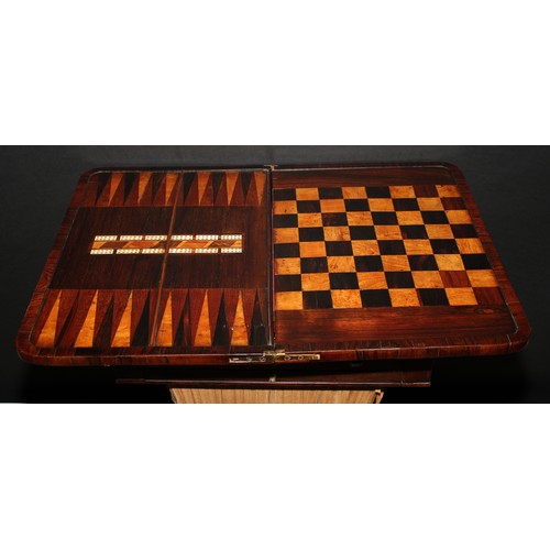 1904 - A George/William IV rosewood combination games and work table, hinged top enclosing parquetry fields... 