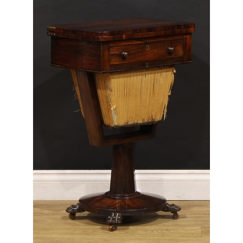 1904 - A George/William IV rosewood combination games and work table, hinged top enclosing parquetry fields... 