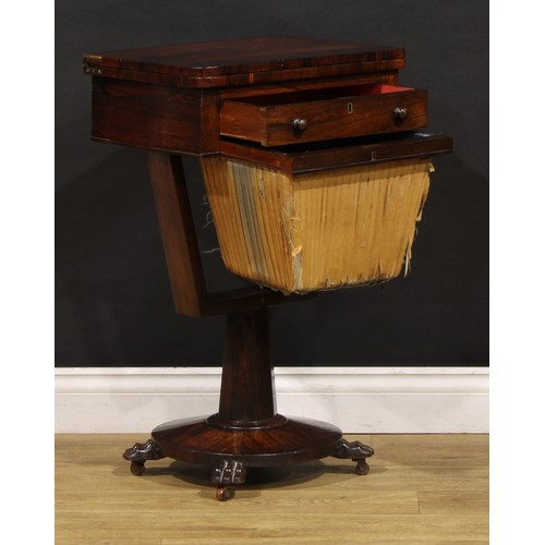 1904 - A George/William IV rosewood combination games and work table, hinged top enclosing parquetry fields... 