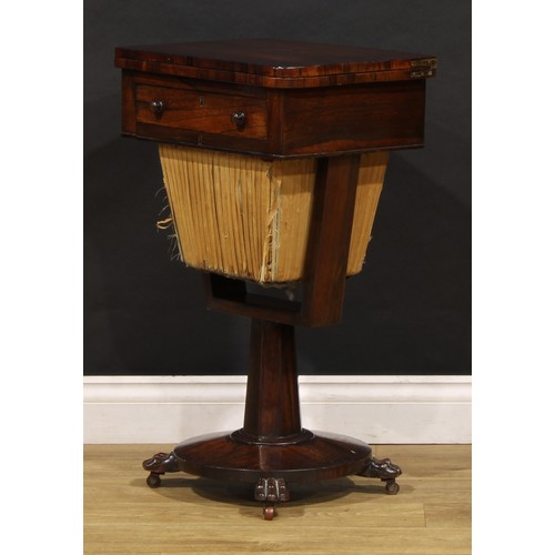 1904 - A George/William IV rosewood combination games and work table, hinged top enclosing parquetry fields... 