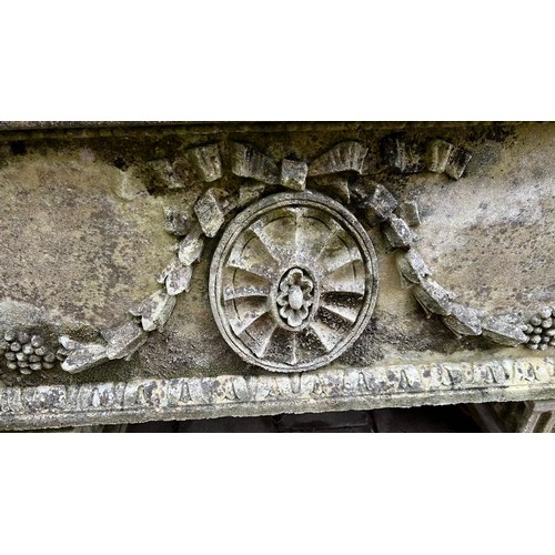 1996 - A rectangular Haddonstone type garden trough, cast with Neo-Classical roundels, swags and festoons, ... 