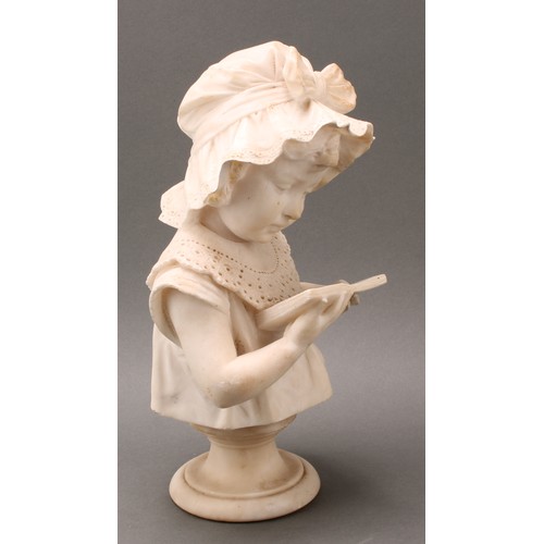 1968 - Italian School (19th century), an alabaster bust, The Reading Lesson, turned socle, 36cm high