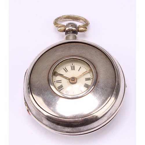 514 - A Victorian silver pair case half hunter pocket watch, signed H C Skerratt, Kington, white enamel di... 