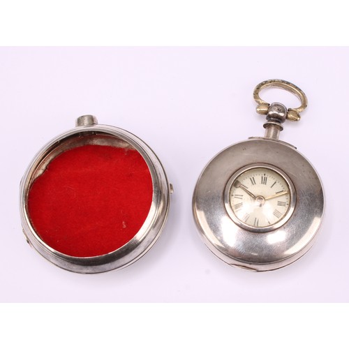 514 - A Victorian silver pair case half hunter pocket watch, signed H C Skerratt, Kington, white enamel di... 