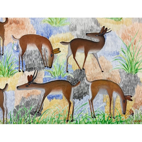 1140 - Mulongoy Pili Pili (Democratic Republic of the Congo 1914-2007)
Untitled (Seven Antelopes)
signed, d... 