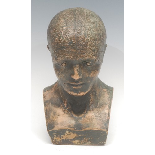 2121 - Medical Interest - an early 20th century terracotta phrenology head, mapped out with traits and char... 