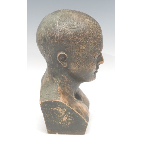 2121 - Medical Interest - an early 20th century terracotta phrenology head, mapped out with traits and char... 