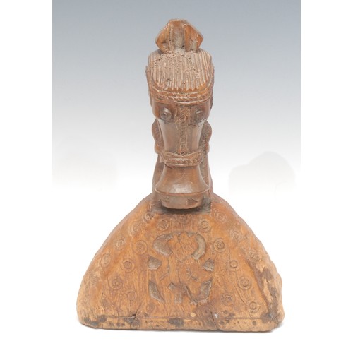 1887 - An Indian hardwood temple finial, carved as a shoulder length horse bust, the nose of exaggerated pr... 