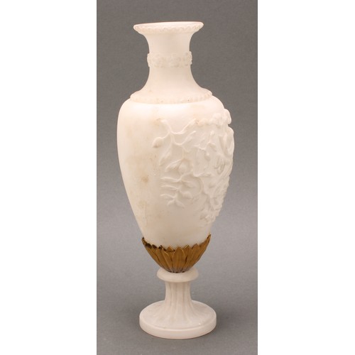 1847 - A pair of 19th century gilt metal mounted alabaster ovoid vases, carved in the Neo-Classical taste w... 