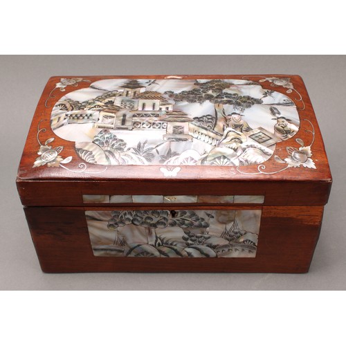 1397 - A Chinese hardwood and mother of pearl marquetry domed rectangular box, hinged cover profusely inlai... 