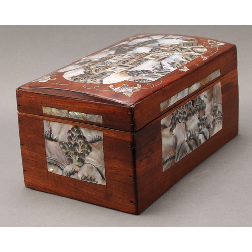 1397 - A Chinese hardwood and mother of pearl marquetry domed rectangular box, hinged cover profusely inlai... 