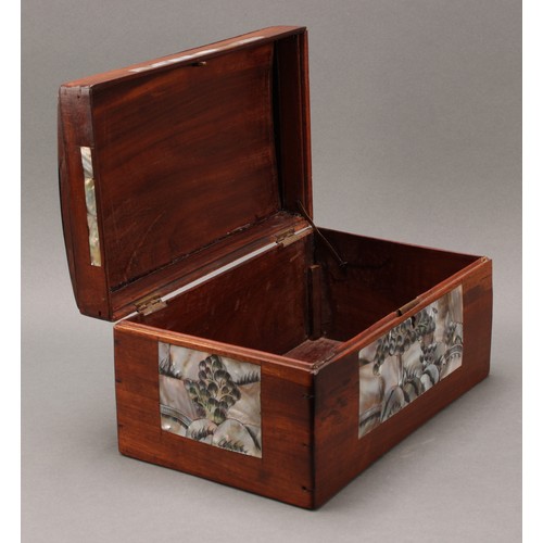 1397 - A Chinese hardwood and mother of pearl marquetry domed rectangular box, hinged cover profusely inlai... 