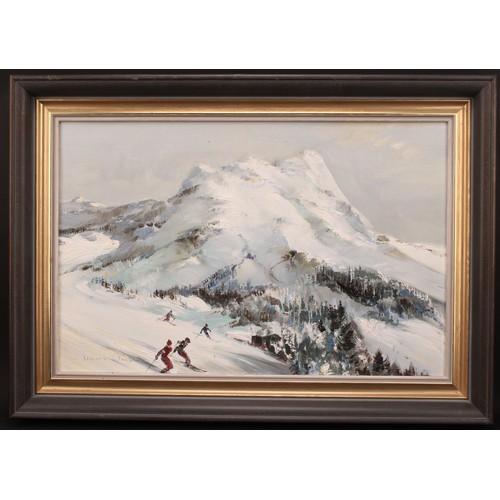 967 - Vernon Ward (1905-1985)
Ski Run Past The Eiger
signed, oil on board, 28.5cm x 44cm