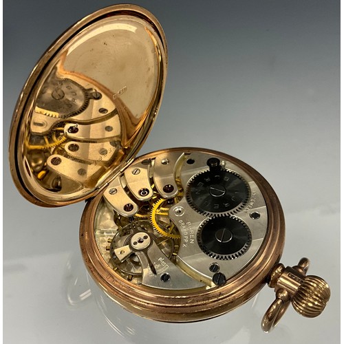 504 - A George V 9ct gold Buren Grand Prix pocket watch, white enamel dial, signed H LEE & Sons, Hull, bol... 