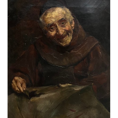 808 - Continental school, (19th century)
A Monk, mending an umbrella
indistinctly signed, oil on canvas, 3... 