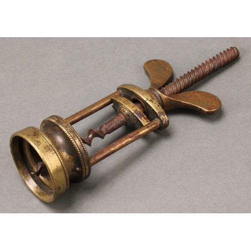 2119 - Helixophilia - a 19th century brass novelty direct-pull corkscrew, as a key, steel worm, the ward pi... 