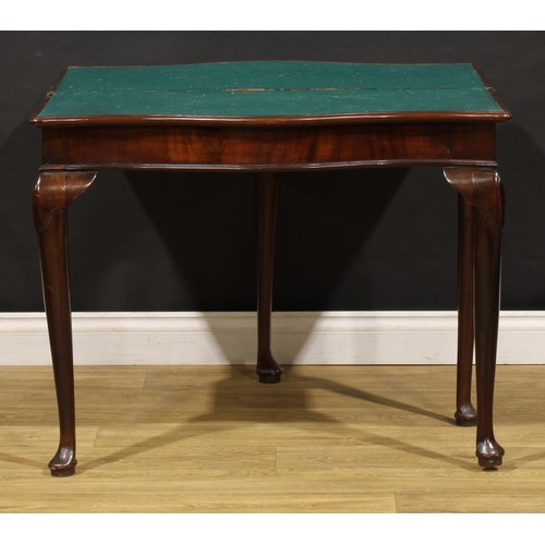 1740 - A George III mahogany serpentine card table, folding top enclosing an inset baize lined playing surf... 