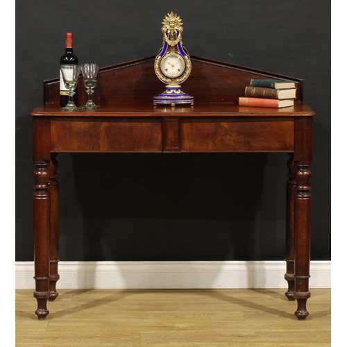 1795 - A William IV mahogany pier or side table, pointed arched back centred by a draught-turned roundel, m... 