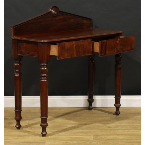 1795 - A William IV mahogany pier or side table, pointed arched back centred by a draught-turned roundel, m... 