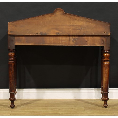 1795 - A William IV mahogany pier or side table, pointed arched back centred by a draught-turned roundel, m... 