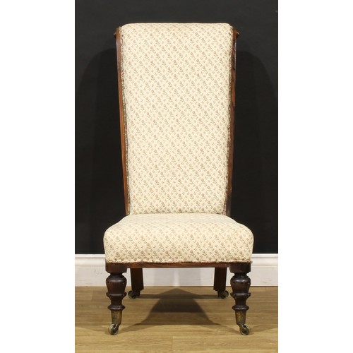 1624 - A William IV rosewood prie-dieu chair, stuffed-over upholstery, lotus carved turned forelegs, brass ... 