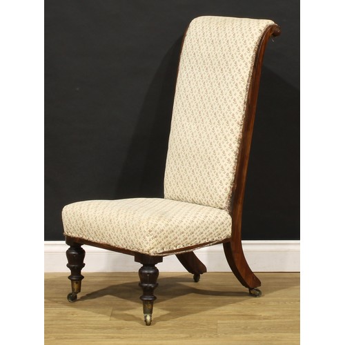 1624 - A William IV rosewood prie-dieu chair, stuffed-over upholstery, lotus carved turned forelegs, brass ... 