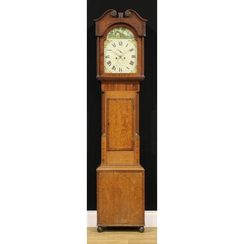 2010 - A George III mahogany crossbanded oak longcase clock, 35.5cm arched painted dial inscribed E Matthew... 