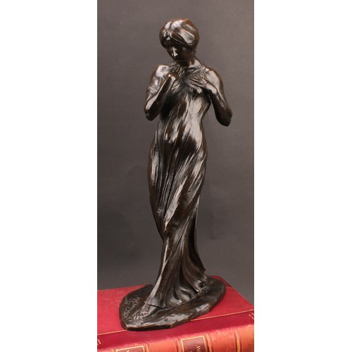 1653 - An Art Nouveau bronze of a pre-Raphaelite beauty, 47cm high