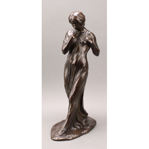 1653 - An Art Nouveau bronze of a pre-Raphaelite beauty, 47cm high