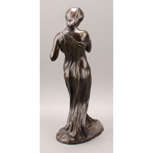 1653 - An Art Nouveau bronze of a pre-Raphaelite beauty, 47cm high