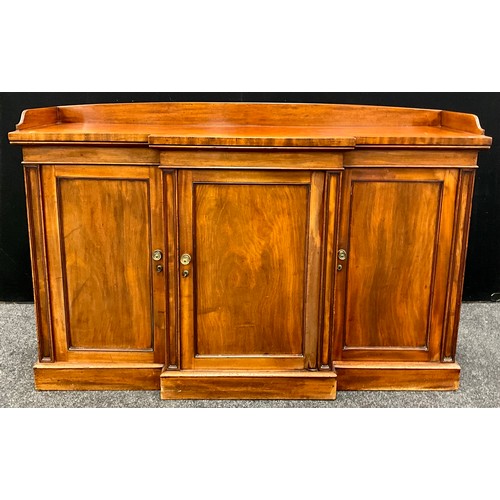 2134 - A Regency mahogany chiffonier sideboard, three-quarter galleried top, break-centre front with centre... 