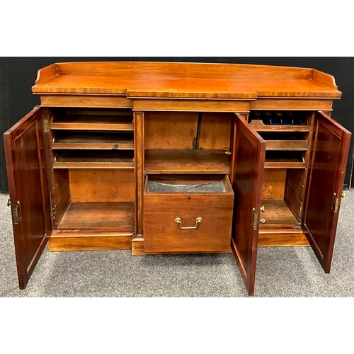 2134 - A Regency mahogany chiffonier sideboard, three-quarter galleried top, break-centre front with centre... 