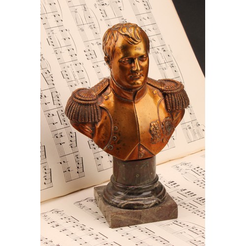 1964 - French School (19th/early 20th century), a gilt brown patinated bronze portrait bust, Napoleon Bonap... 