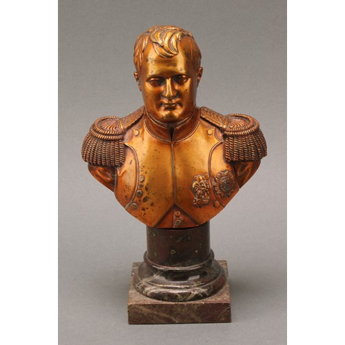 1964 - French School (19th/early 20th century), a gilt brown patinated bronze portrait bust, Napoleon Bonap... 